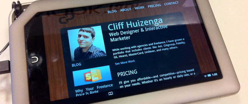 Cliffpro on a nook Tablet